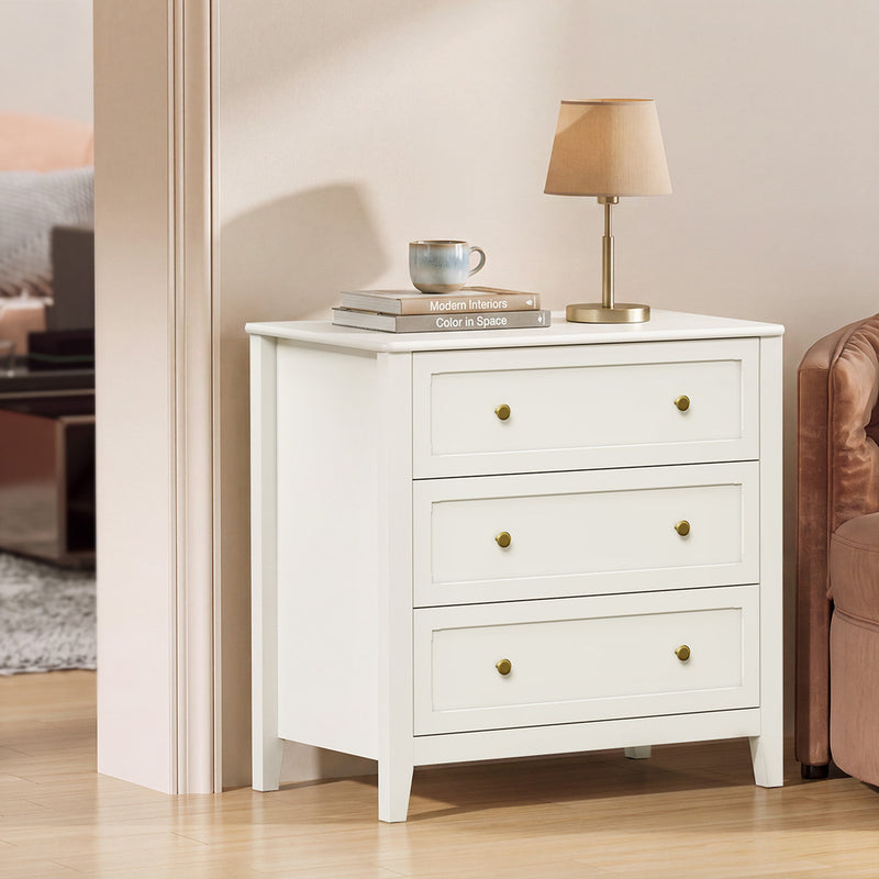 Oikiture 3 Chest Of Drawers Dresser Metal Handle White