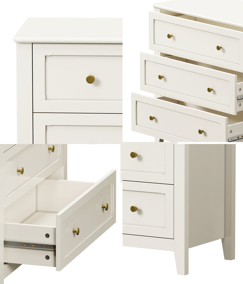 Oikiture 3 Chest Of Drawers Dresser Metal Handle White
