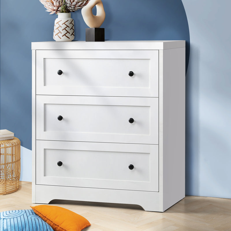 Oikiture 3 Chest of Drawers Hamptons Furniture White