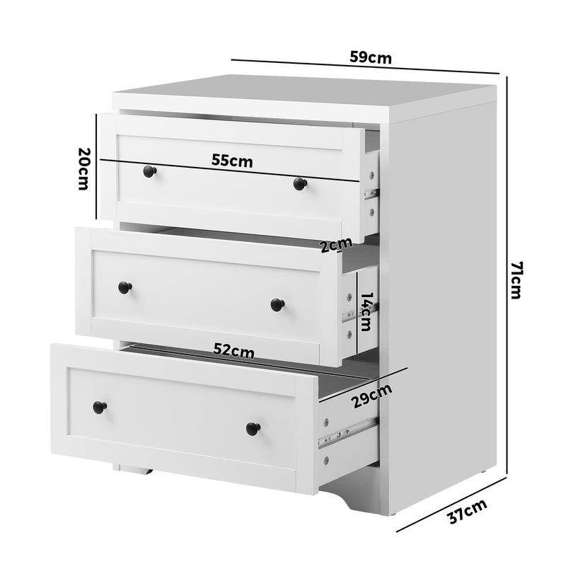 Oikiture 3 Chest of Drawers Hamptons Furniture White