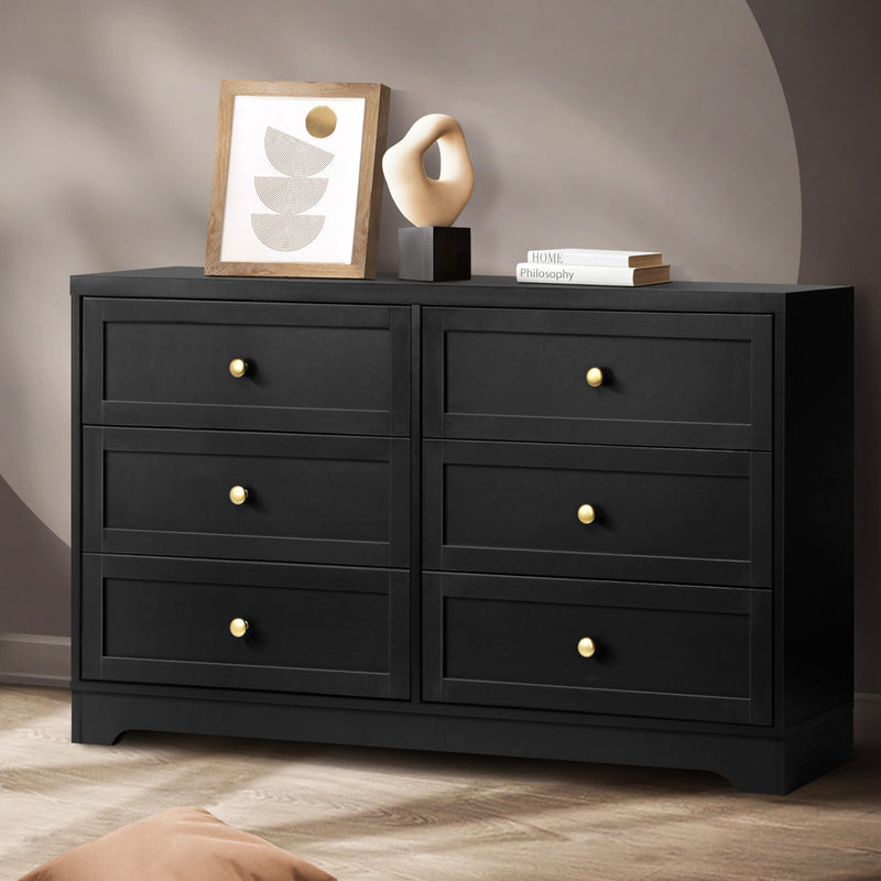 Oikiture Chest of Drawers with 6 Drawers Black