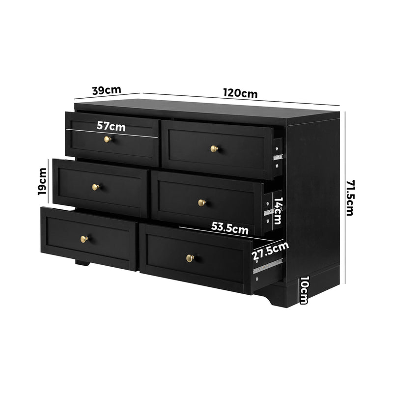 Oikiture Chest of Drawers with 6 Drawers Black