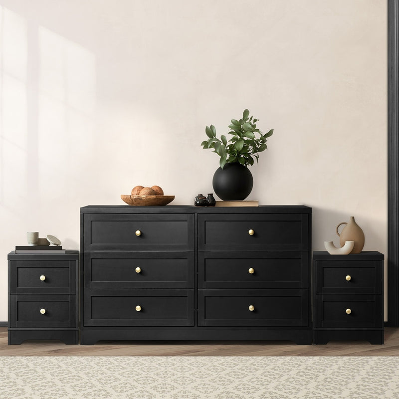 Oikiture 6 Chest of Drawers and 2 Bedside Tables Hamptons Furniture Set