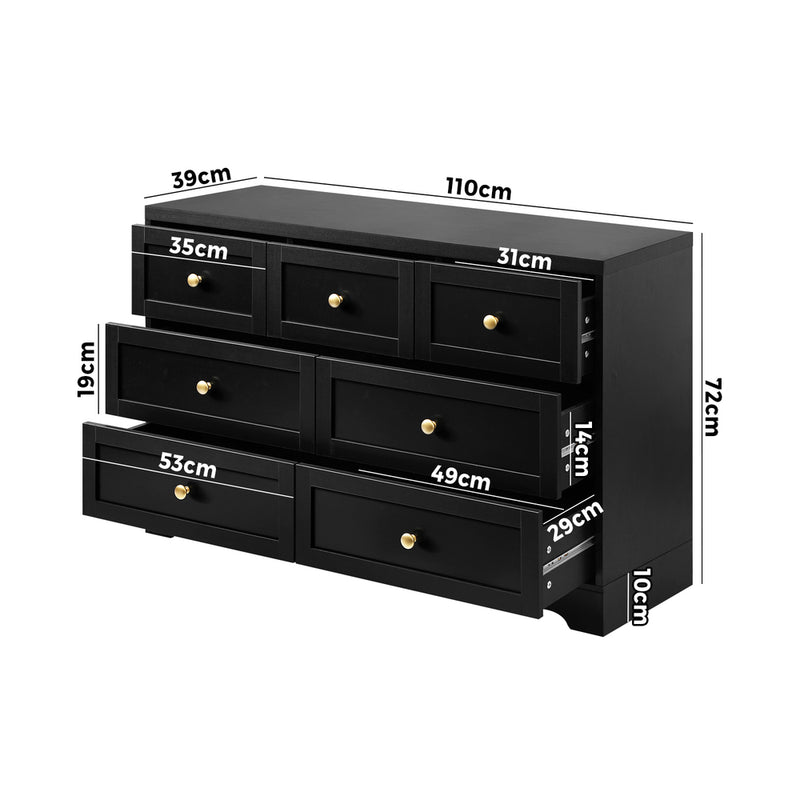 Oikiture Chest of Drawers with 7 Drawers Black