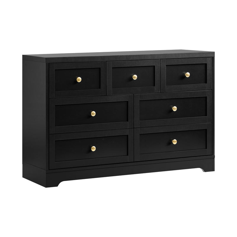 Oikiture 7 Chest of Drawers and Bedside Table Hamptons Furniture Set Black