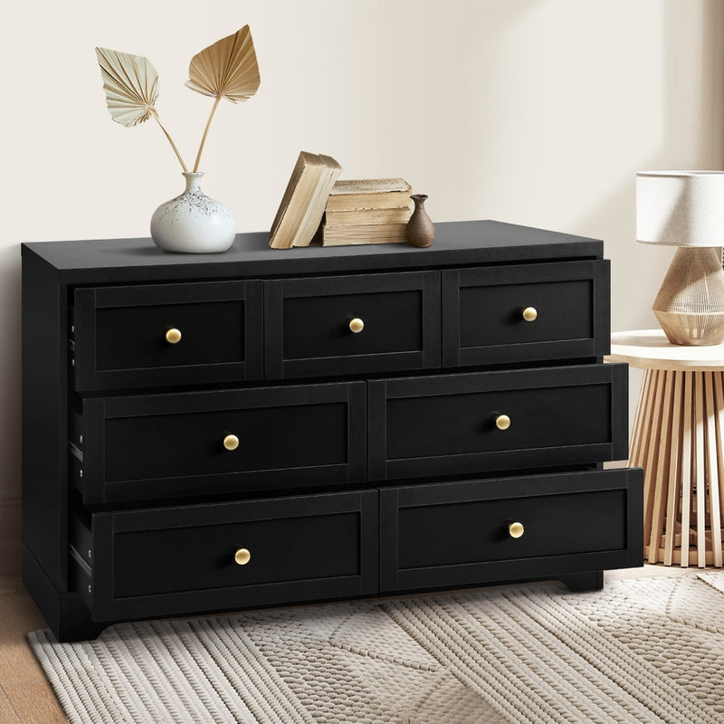 Oikiture 7 Chest of Drawers and Bedside Table Hamptons Furniture Set Black