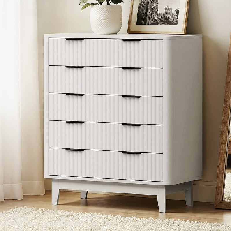 Oikiture 5 Chest of Drawers Dressers Tallboy Stripe White
