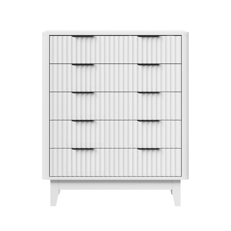 Oikiture 5 Chest of Drawers Dressers Tallboy Stripe White
