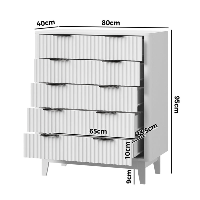 Oikiture 5 Chest of Drawers Dressers Tallboy Stripe White