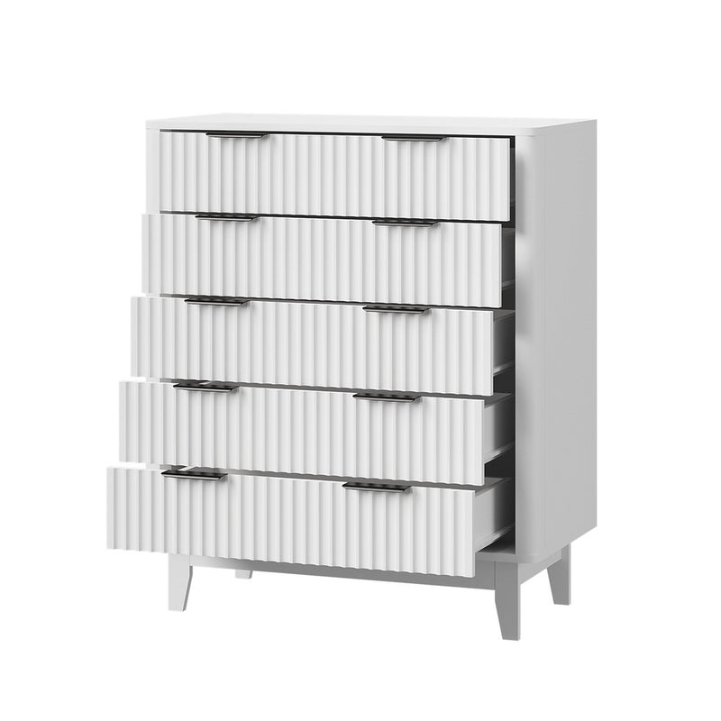 Oikiture 5 Chest of Drawers Dressers Tallboy Stripe White