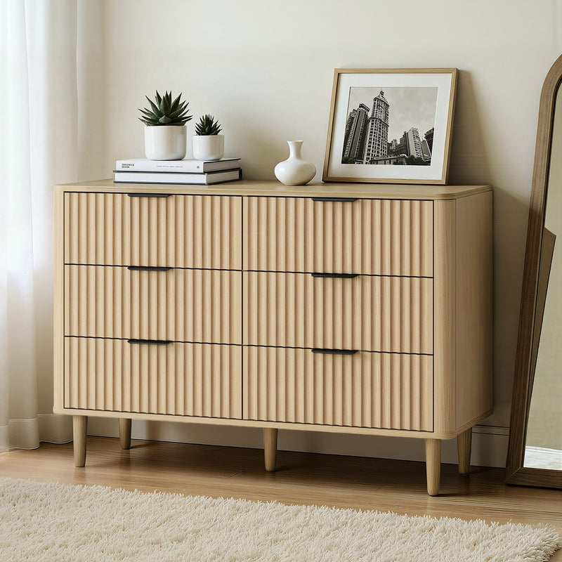 Oikiture 6 Chest of Drawers Dressers Lowboy Stripe Natural