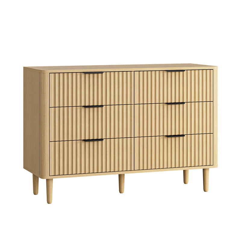 Oikiture 6 Chest of Drawers Dressers Lowboy Stripe Natural