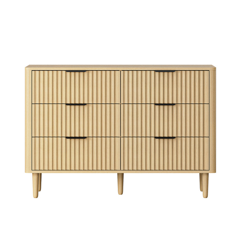 Oikiture 6 Chest of Drawers Dressers Lowboy Stripe Natural