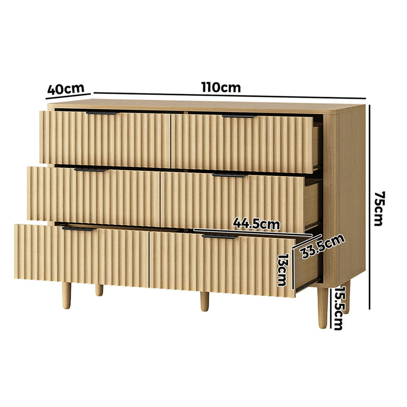 Oikiture 6 Chest of Drawers Dressers Lowboy Stripe Natural