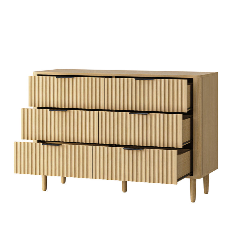 Oikiture 6 Chest of Drawers Dressers Lowboy Stripe Natural