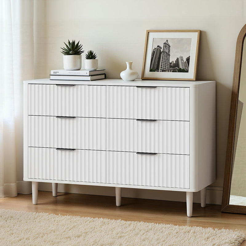 Oikiture 6 Chest of Drawers Dressers Lowboy Stripe White