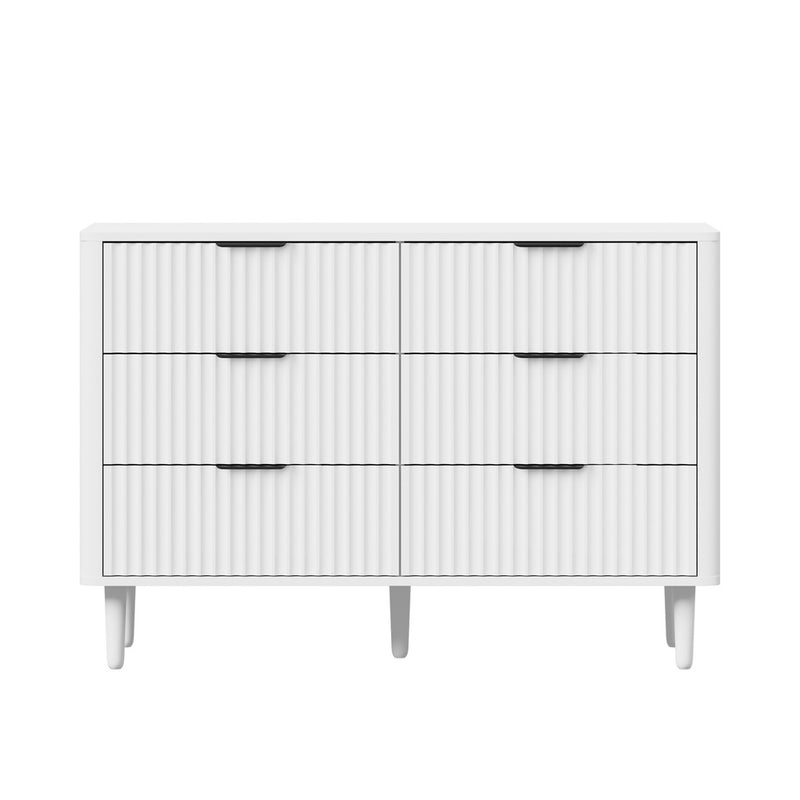 Oikiture 6 Chest of Drawers Dressers Lowboy Stripe White