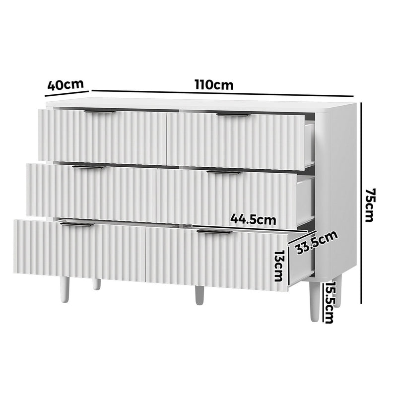 Oikiture 6 Chest of Drawers Dressers Lowboy Stripe White