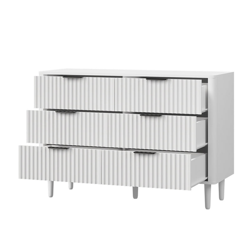 Oikiture 6 Chest of Drawers Dressers Lowboy Stripe White