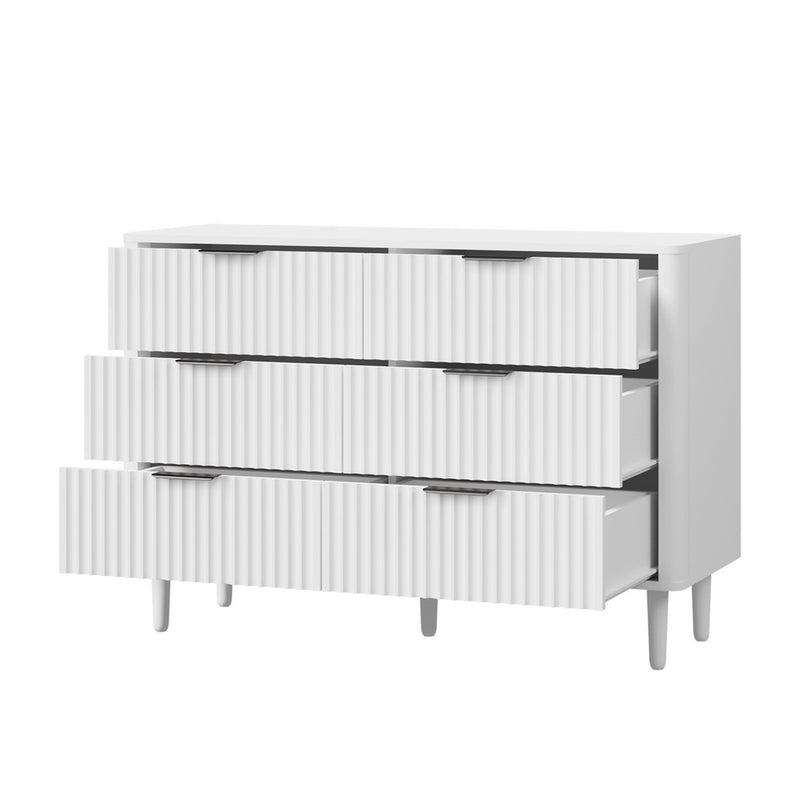 Oikiture 6 Chest of Drawers Dressers Lowboy Stripe White