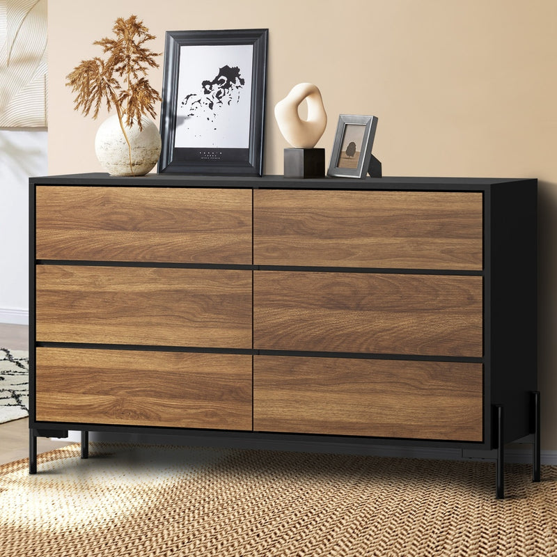 Oikiture 6 Chest of Drawers Cabinet Dresser Table Lowboy Walnut
