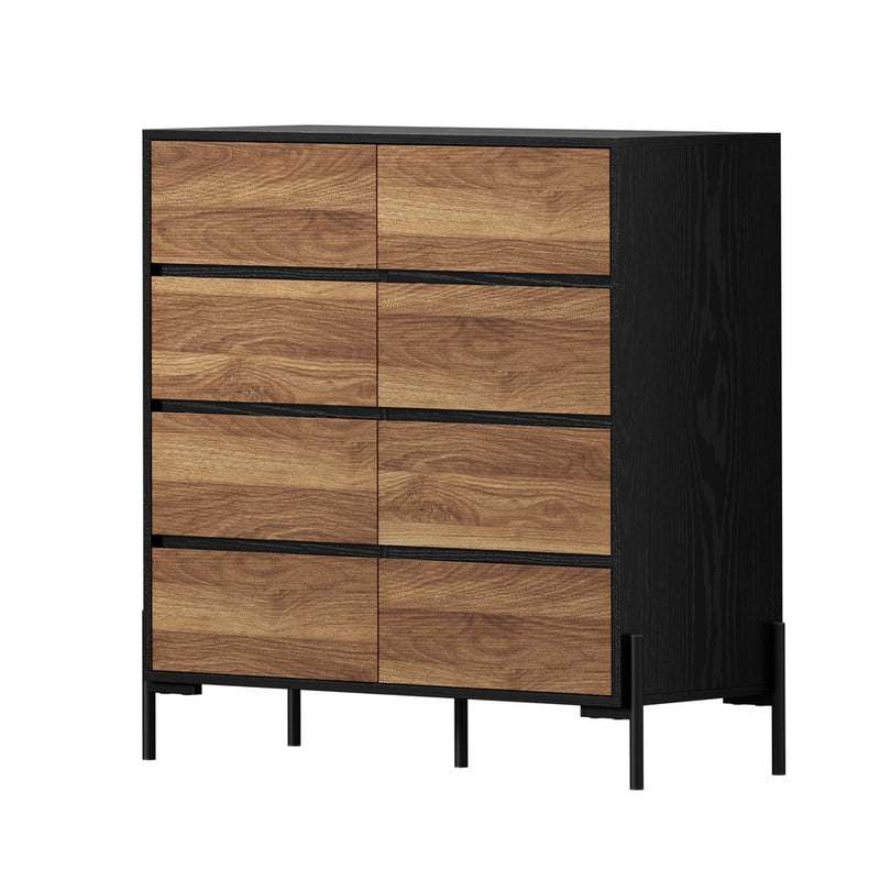 Oikiture 8 Drawer Chest Of Drawers Handle-Free Storage Tallboy Walnut