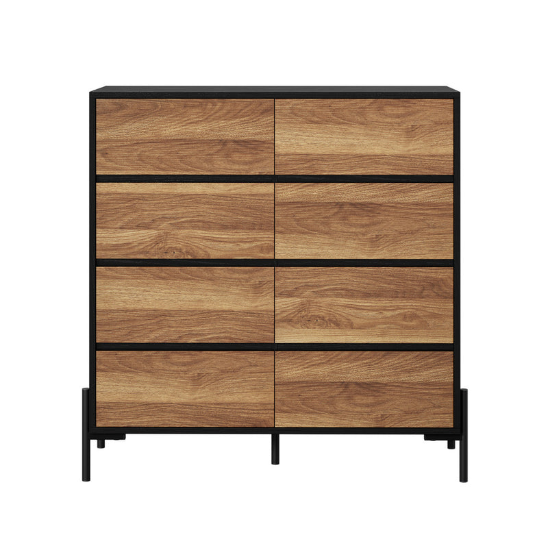 Oikiture 8 Drawer Chest Of Drawers Handle-Free Storage Tallboy Walnut