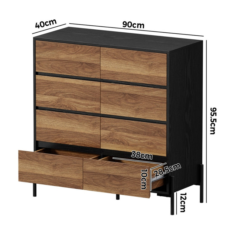 Oikiture 8 Drawer Chest Of Drawers Handle-Free Storage Tallboy Walnut