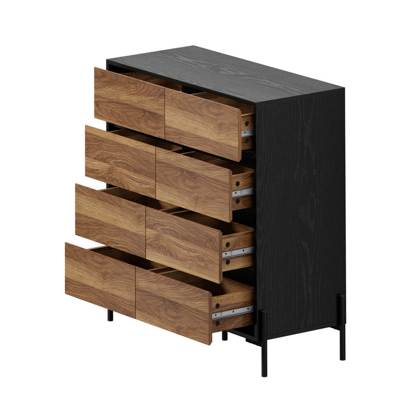 Oikiture 8 Drawer Chest Of Drawers Handle-Free Storage Tallboy Walnut
