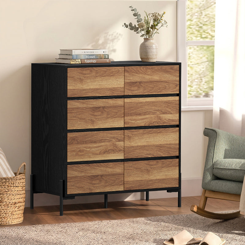 Oikiture 8 Drawer Chest Of Drawers Handle-Free Storage Tallboy Walnut