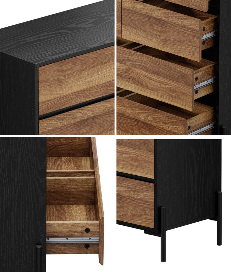 Oikiture 8 Drawer Chest Of Drawers Handle-Free Storage Tallboy Walnut