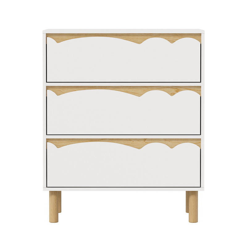 Oikiture 3 Chest Of Drawers Handle-free Kids Bedroom Storage White