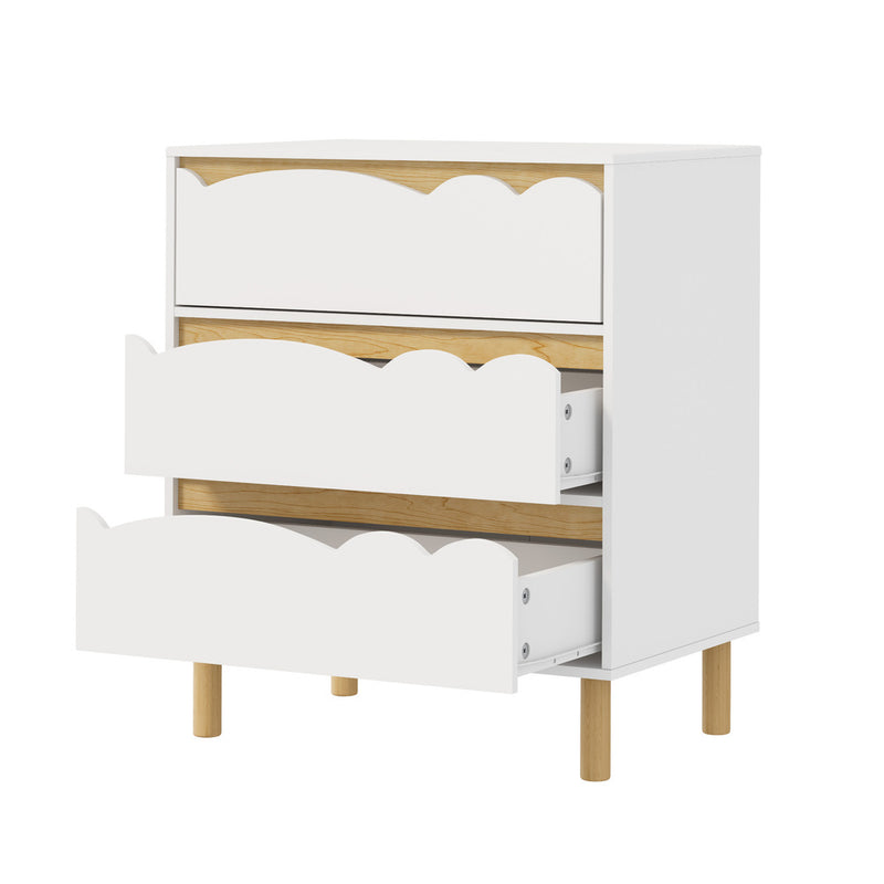 Oikiture 3 Chest Of Drawers Handle-free Kids Bedroom Storage White