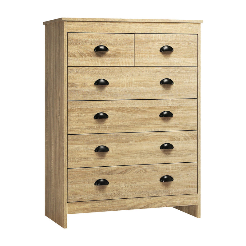 Oikiture Tallboy Chest of Drawer with 6 Drawers Natural Wood