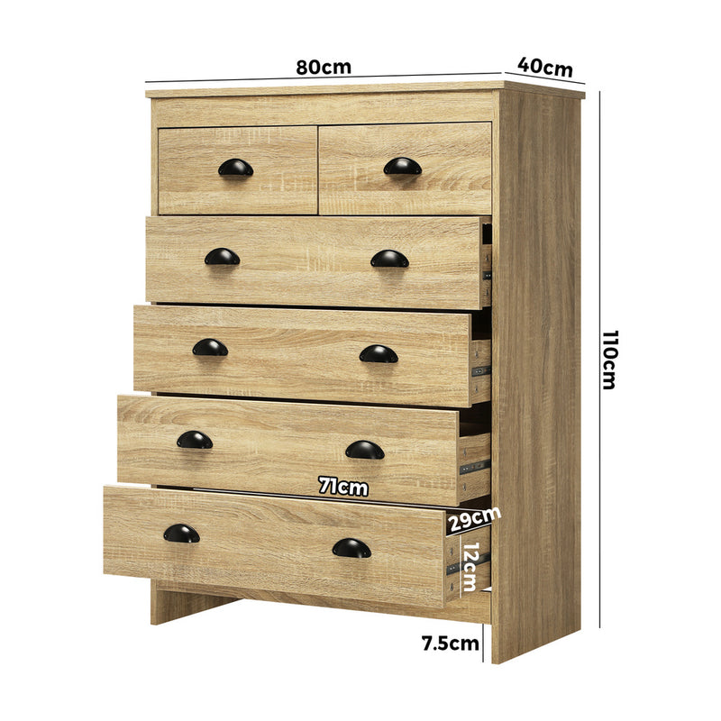 Oikiture Tallboy Chest of Drawer with 6 Drawers Natural Wood