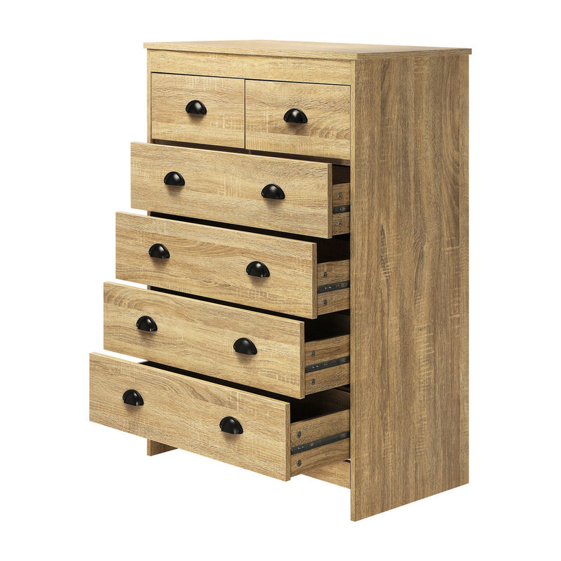 Oikiture Tallboy Chest of Drawer with 6 Drawers Natural Wood