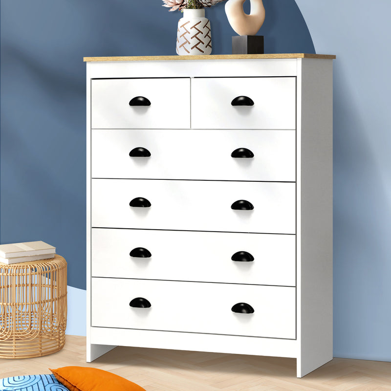 Oikiture Tallboy Chest of Drawer with 6 Drawers White