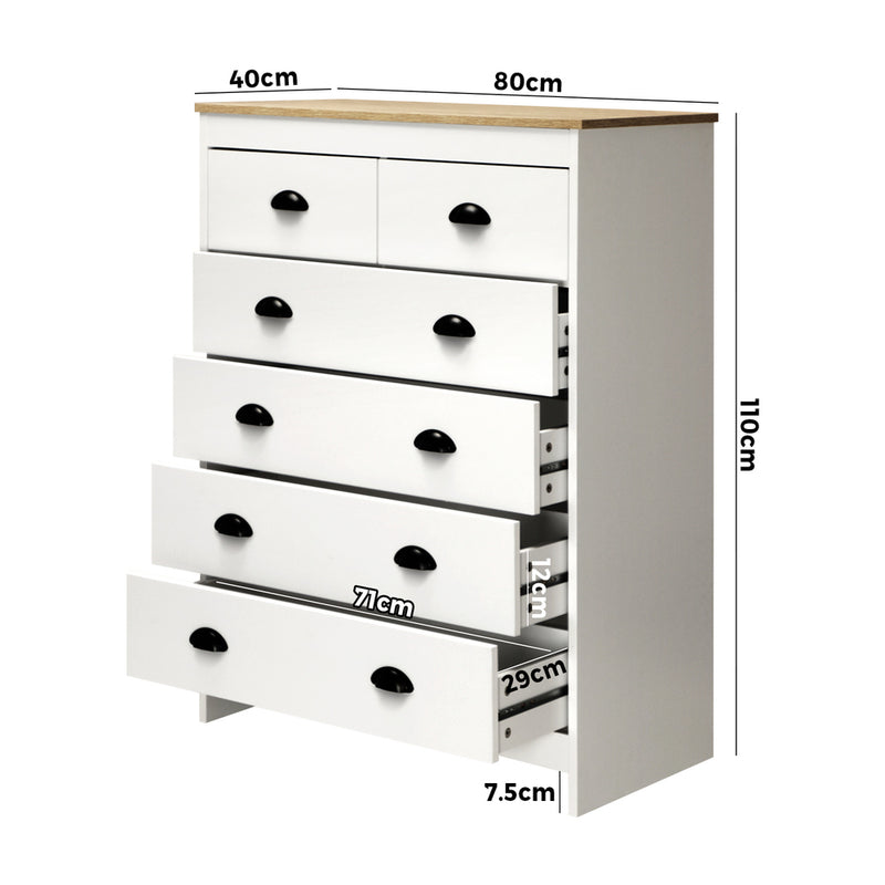 Oikiture Tallboy Chest of Drawer with 6 Drawers White