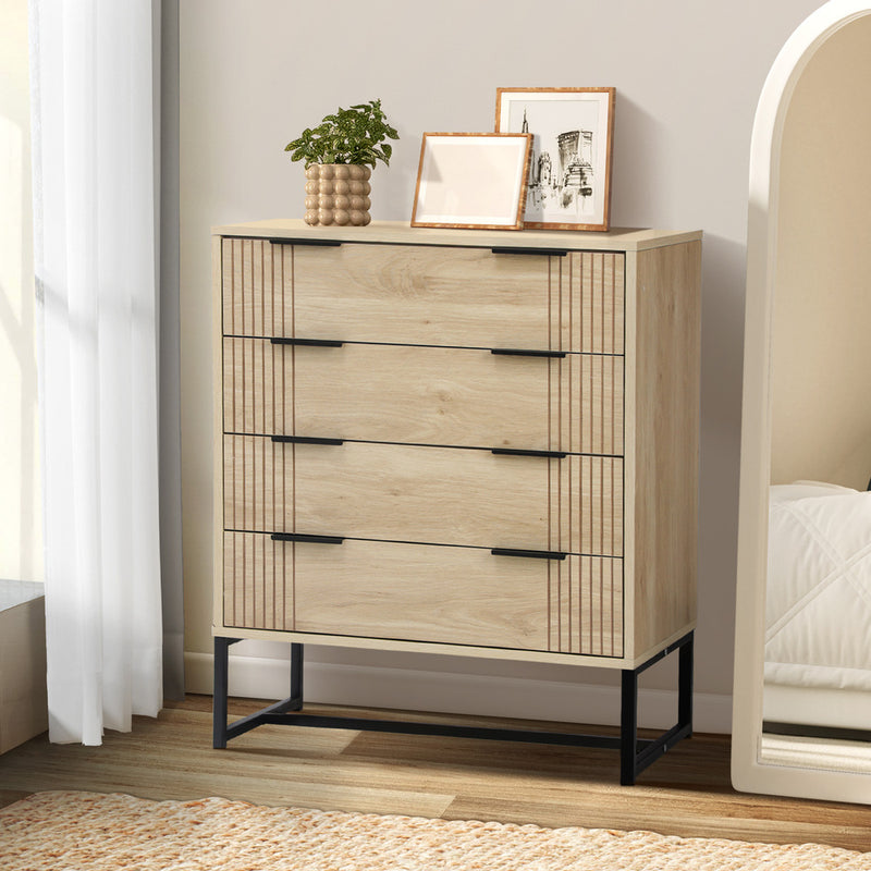 Oikiture 4 Chest of Drawers Dresser Table Lowboy Natural