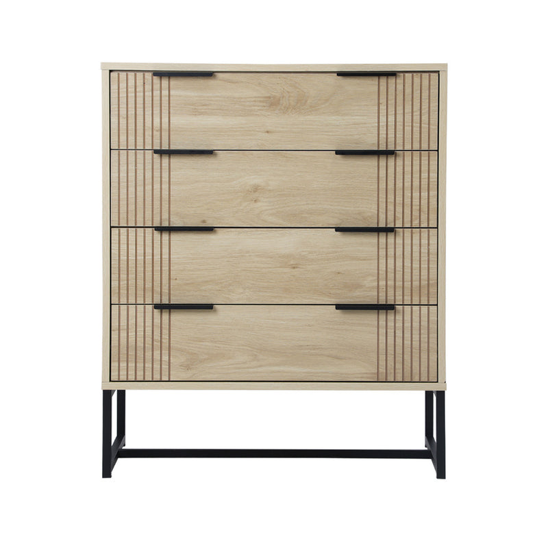 Oikiture 4 Chest of Drawers Dresser Table Lowboy Natural