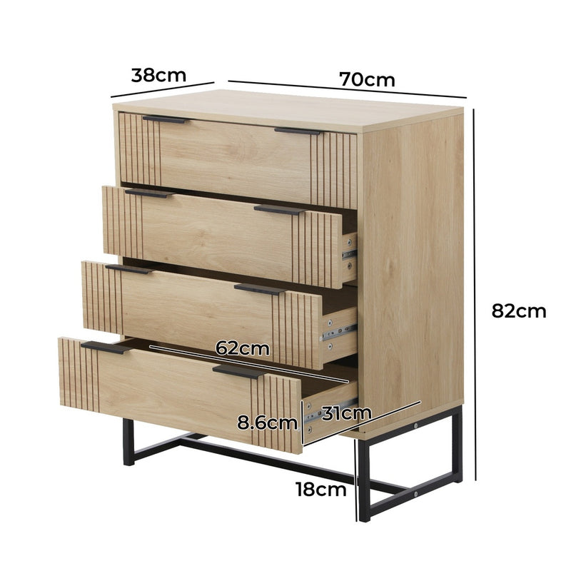 Oikiture 4 Chest of Drawers Dresser Table Lowboy Natural