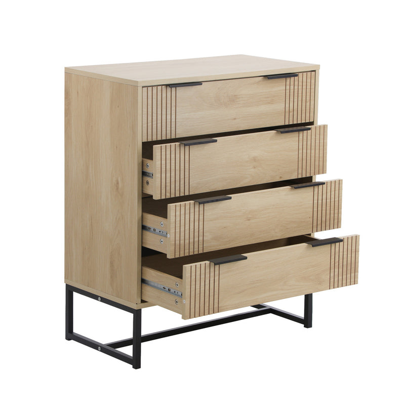 Oikiture 4 Chest of Drawers Dresser Table Lowboy Natural