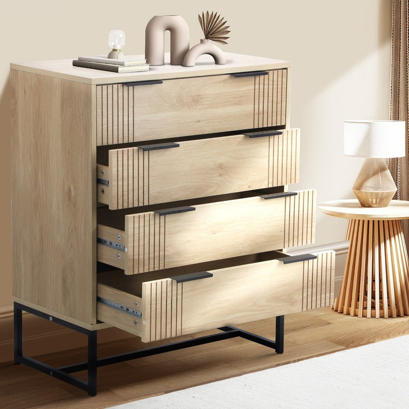 Oikiture 4 Chest of Drawers Dresser Table Lowboy Natural
