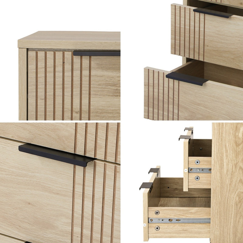 Oikiture 4 Chest of Drawers Dresser Table Lowboy Natural