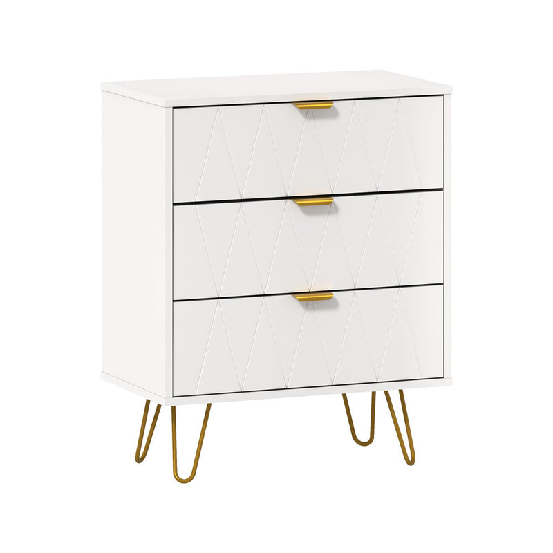Oikiture 3 Chest of Drawers Gold Handles Dresser Storage Cabinet White