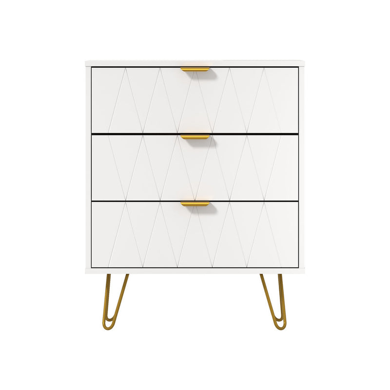Oikiture 3 Chest of Drawers Gold Handles Dresser Storage Cabinet White