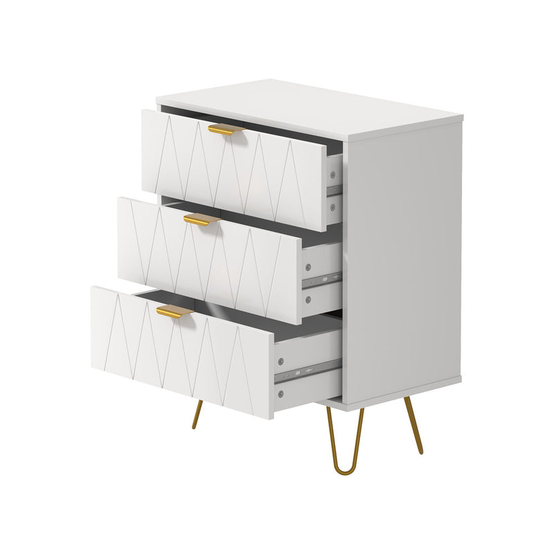 Oikiture 3 Chest of Drawers Gold Handles Dresser Storage Cabinet White
