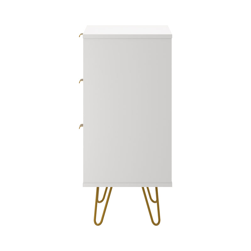 Oikiture 3 Chest of Drawers Gold Handles Dresser Storage Cabinet White