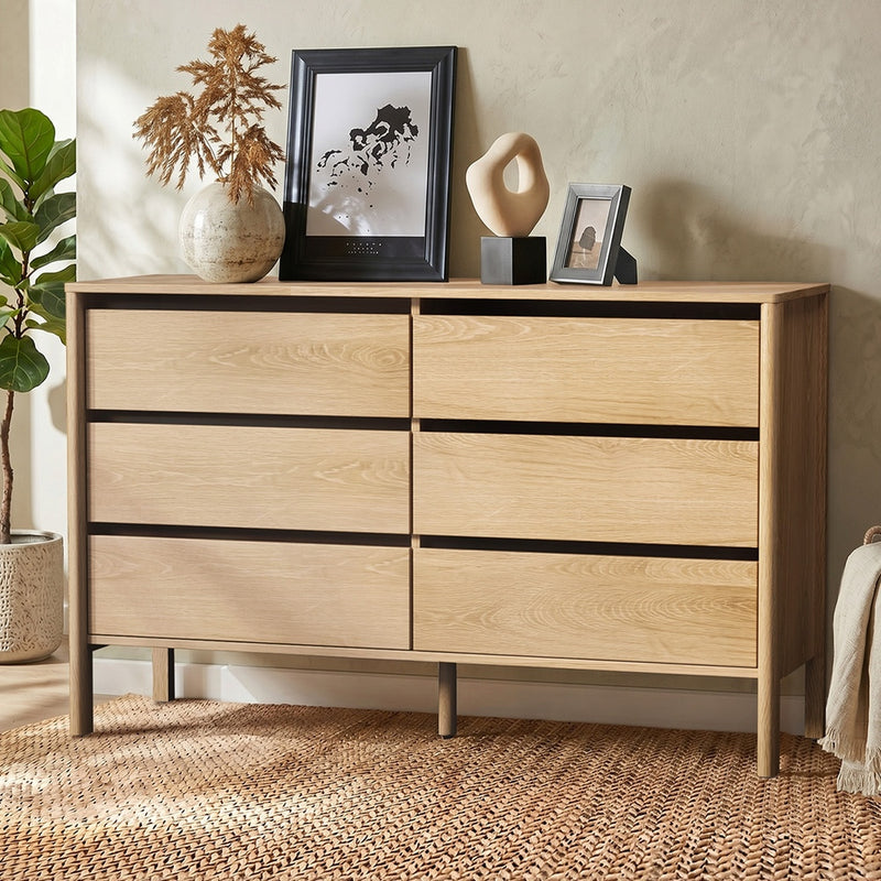 Oikiture 6 Chest Of Drawers Dresser Lowboy Handle-Free Natural