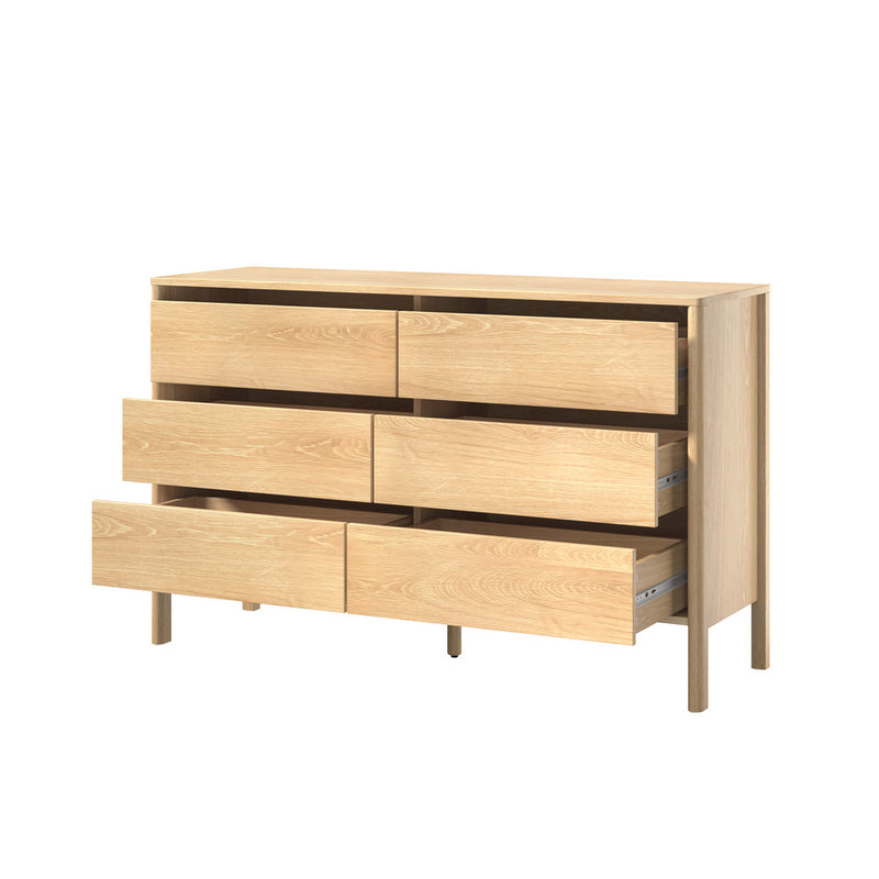 Oikiture 6 Chest Of Drawers Dresser Lowboy Handle-Free Natural